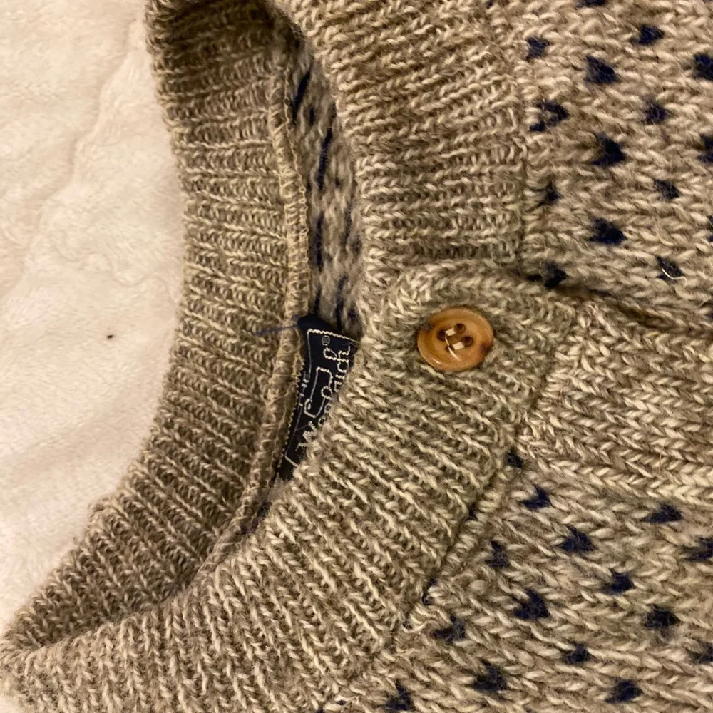 Woolrich button-down sweater in beige and navy blue Birds Eye - Picture 3 of 14